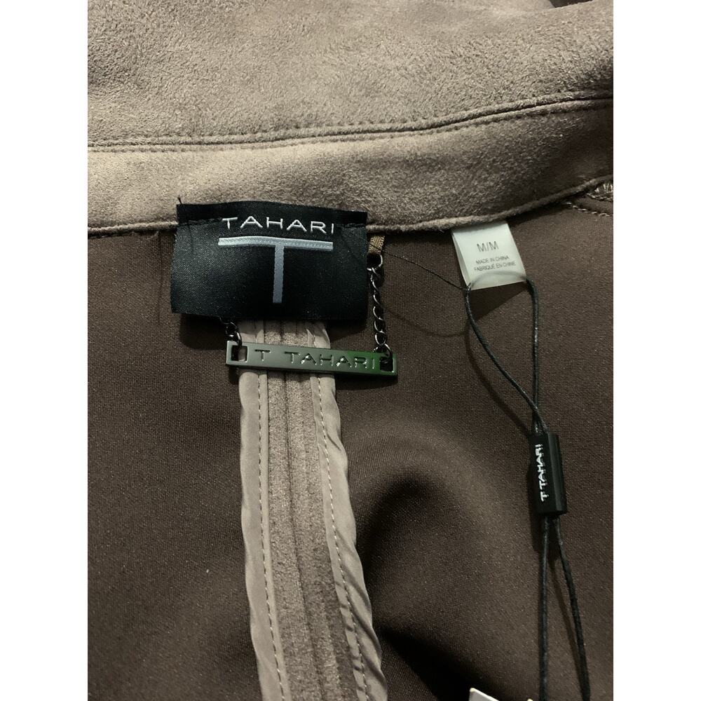 T Tahari Faux Suede Leather Crop Zip Jacket Brown Moto M - Picture 8 of 13
